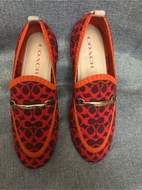 Coach Red and Orange Signature Knit Moccasins